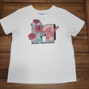 MTV White Tee Floral Logo - Size Medium